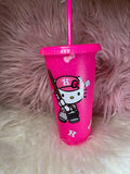 Glitter Pink Baseball Kitty Cup