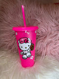 Glitter Pink Baseball Kitty Cup