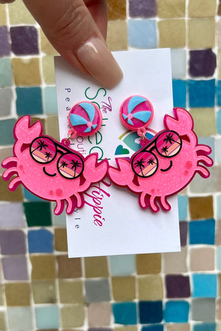 Pink Happy Crab Earrings