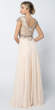 Juliet 657 Cap Sleeves Beaded Bodice A-line Long Dress