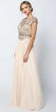Juliet 657 Cap Sleeves Beaded Bodice A-line Long Dress
