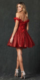 Juliet 861 Floral Embroidered Glitter Mesh Short A-Line Dress