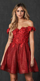 Juliet 861 Floral Embroidered Glitter Mesh Short A-Line Dress