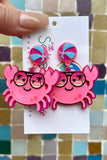 Pink Happy Crab Earrings