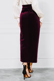 Velvet High-Waisted Wrap Skirt – Wine Red