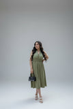 Olive Luxe Zip-Front Midi Dress
