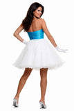 CLEARANCE - Cinderella Divine 077 Short Strapless White Dress Turquoise Rhinestone Waist Tulle (Size 4)