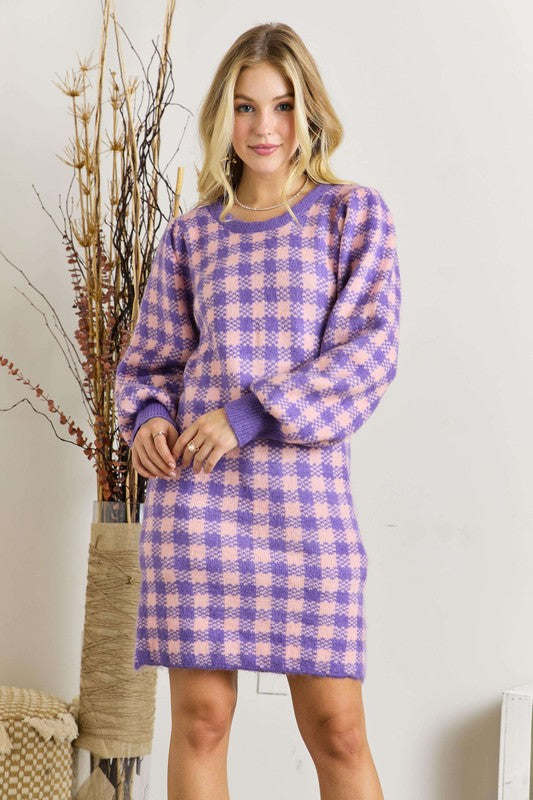 Holiday Plaid Sweater Dress S
