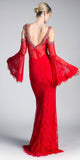 Cinderella Divine 13112 Cold Shoulder Long Sheath Dress Trumpet Bell Sleeves