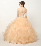Juliet 1421 Cinderella Ball Gown Ruffled Tulle Cold Shoulder Embroidered Bodice