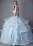 Juliet 1432 Dress Quinceanera Ball Gown Metallic Embroidery Glitter Tulle