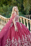 Juliet 1442 Long 3D Butterfly Appliques Strapless Bodice Cape Quinceanera Dress