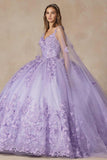 Juliet 1442 Long 3D Butterfly Appliques Strapless Bodice Cape Quinceanera Dress