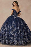 Juliet 1447 Long 3D Floral Appliques Off Shoulder Poofy Ball Gown