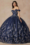 Juliet 1447 Long 3D Floral Appliques Off Shoulder Poofy Ball Gown