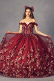 Juliet 1447 Long 3D Floral Appliques Off Shoulder Poofy Ball Gown