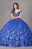 Juliet 1447 Long 3D Floral Appliques Off Shoulder Poofy Ball Gown