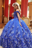 Juliet 1447 Long 3D Floral Appliques Off Shoulder Poofy Ball Gown