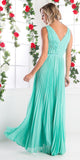 Cinderella Divine 1499 Long Chiffon Pleated Sleeveless Dress With Belt