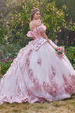 Ladivine 15701 Floral Off the Shoulder A-line Quince Ball Gown