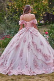 Ladivine 15701 Floral Off the Shoulder A-line Quince Ball Gown