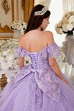 Ladivine 15701 Floral Off the Shoulder A-line Quince Ball Gown