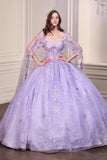 Ladivine 15719 Long Poofy Quinceanera Gown With Tulle Cape