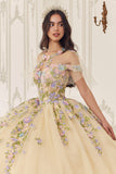Ladivine 15724 Floral Lace Applique Quinceanera Gown Removable Capelet
