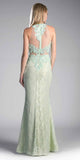Cinderella Divine 1586 Halter Lace Appliques Mock Two-Piece Gown