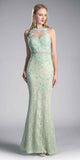 Cinderella Divine 1586 Halter Lace Appliques Mock Two-Piece Gown