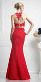 Cinderella Divine 1586 Halter Lace Appliques Mock Two-Piece Gown
