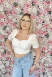 Tie Me Up White  Crop Top with Smocked Back