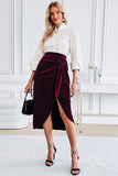Velvet High-Waisted Wrap Skirt – Wine Red
