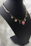 Pink Belle Vintage Florals Ceramic Charm Necklace