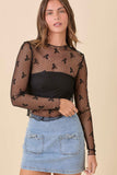 After Dark Ribbon Bow Mesh Long Sleeve Top