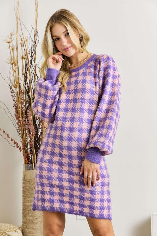Holiday Plaid Sweater Dress S