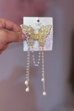 Golden Butterfly Pearl Cascade Hair Clip