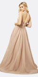Juliet 201 Plunging V-Neckline Long Glitter Dress A-Line