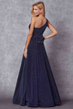 Juliet 205 Long One Shoulder Sleeveless Glitter Gown