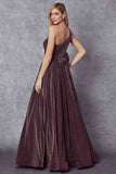 Juliet 205 Long One Shoulder Sleeveless Glitter Gown