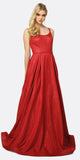 Juliet 206 Long A-Line Glitter Gown Side Pockets