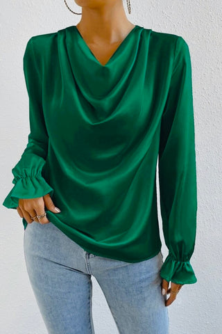 Silky Emerald Long-sleeve Blouse