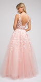 Juliet 224 V-Neck and Back Embroidered Tulle A-Line Ball Gown