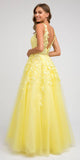 Juliet 224 V-Neck and Back Embroidered Tulle A-Line Ball Gown
