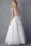 Juliet 224 V-Neck and Back Embroidered Tulle A-Line Ball Gown
