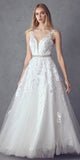 Juliet 224 V-Neck and Back Embroidered Tulle A-Line Ball Gown