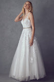 Juliet 224 V-Neck and Back Embroidered Tulle A-Line Ball Gown