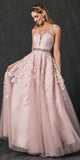 Juliet 224 V-Neck and Back Embroidered Tulle A-Line Ball Gown