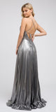 Juliet 226 Metallic Pleated Long Dress A-Line Lace-Up Back