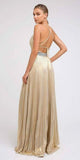 Juliet 226 Metallic Pleated Long Dress A-Line Lace-Up Back